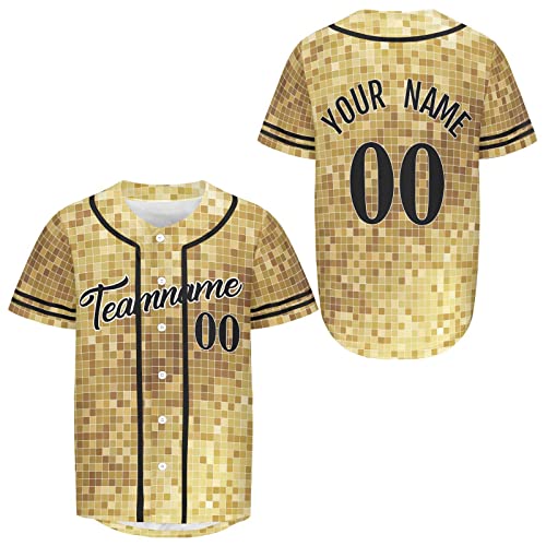 Custom Golden Mosaic Baseball Jersey Personanlized Name Number Softball Jerseys Sports Uniform for Men Women Youth