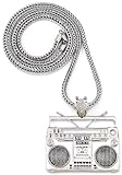 GWOOD Boom Box Silver Color Pendant with 36 Inch Long Franco Necklace Cassette