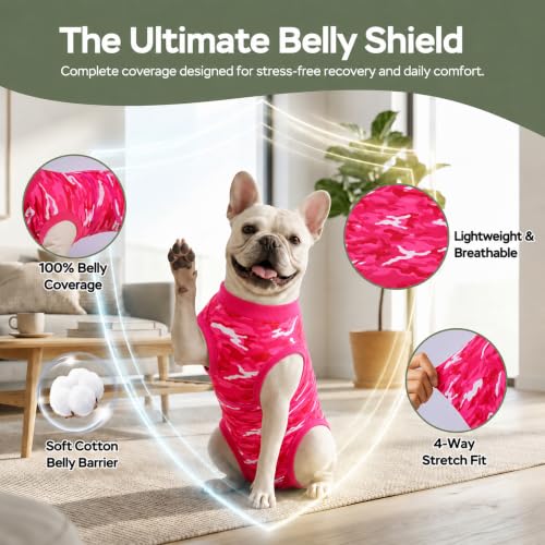 Image of PetWarm Dog Recovery Suit, Anti-Licking Pet Surgical Recovery Onesies Suit Surgery Suit for Dogs, Professional Pet Recovery Shirt Dog Abdominal Wounds Bandages, Camouflage Pattern, Pink, L