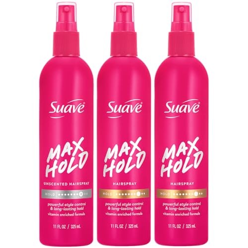 Suave Hairspray, Non-Aerosol, Max Hold Bundle – Scented 2-Pack + Unscented Hair Spray Bottles, 11 Oz Ea (3 Piece Set)