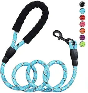Petology Dog Leash 5FT Long, ? Inch Thick Reflective Heavy Duty Rope with Anti-Slip Padded Handle for Small & Medium Dogs (Blue, 5 Feet)