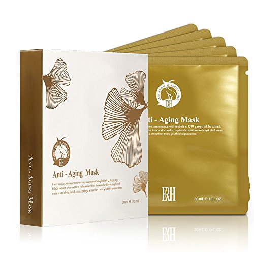 Anti Aging Facial Masks by ERH with Intensive Care Serum to Help Reduce the Appearance of Fine Lines and Wrinkles. New Version Exclusive to Amazon with Expanded Mask Coverage. 5-Mask Pack
