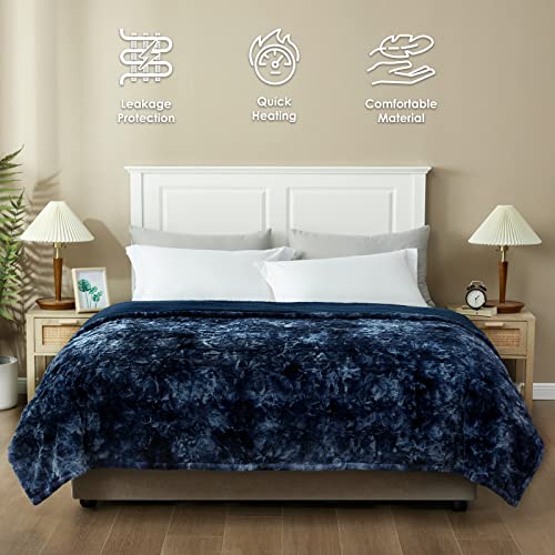 Eheyciga Heated Blanket Electric Blanket Throw - Heating Blanket Faux Fur With 5 Heating Levels & 4 Hours Auto Off, Soft Cozy Sherpa Washable Blanket With Fast Heating, 50 X 60 Inches, Navy Blue #TOP6
