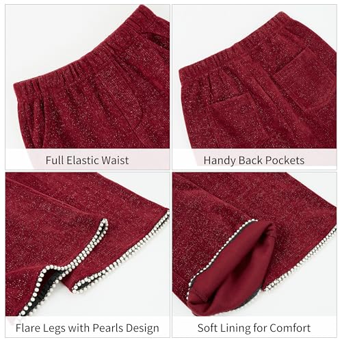 Image of Rolanko Girls Wide Leg Velvet Pants Dressy Palazzo Pant for Girls Corduroy Pant with Pearls for Christmas Holiday Party 5-12Y
