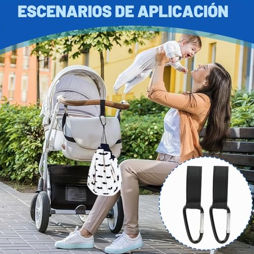 Miniatura 6 de Set De 4 Piezas Ganchos Carro Bebe, Accesorios Prácticos Para Cochecitos, Ideales Para Colgar Bolsas De Compras Y Más, Compatibles Con Todo Tipo De Cochecitos, Color Negro