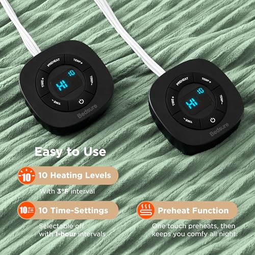 Image of Bedsure GentleSoft Electric Blanket Queen Size - Soft Ribbed Flannel Heated Blanket with Dual Control, Heating with 10 Heat Settings & 10 Time Settings, 8 hrs Timer Auto Shut Off (84x90 inches, Green)