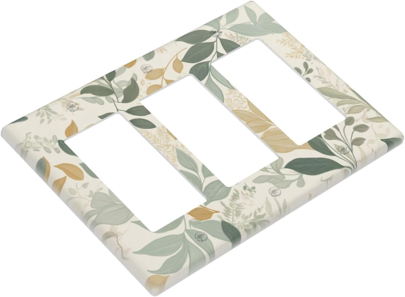 Boho Watercolor Leaf 3 Gang Wall Plate Aesthetic Green Botanical Triple Rocker Light Switch Cover GFCI Outlet Covers Decorative Switchplate Electrical Faceplates for Country Bathroom Living Room Decor image 3