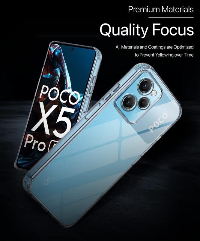 Image of Ultra Hybrid Unbreakable Hard Glass Back Cover Case Compatible with Xiaomi Poco X5 Pro 5G (TPU + Poly Carbonate | Crystal Clear)
