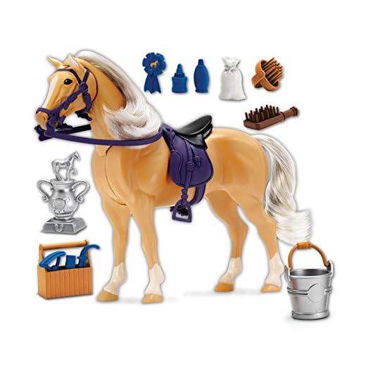 Blue Ribbon Champions Deluxe Palomino Toy Horse with Realistic Hair, Grooming Supllies, 14 Reaslitic Accessories and Articulated Horse Movements that Produce Realistic Horse Sounds when Engaged
