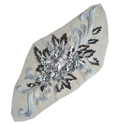 High-end 3D Flower Applique,Beaded,Sequined,Floral Patches Wedding Lace Appliques Motif Sew on Dress Polychromatic Option Golden/Pink/Red/Gray/Violet/Green Color