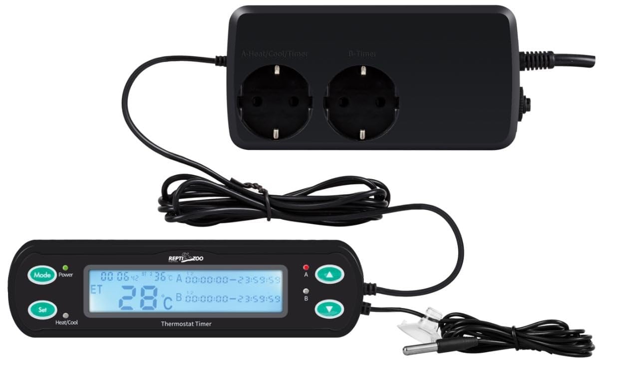 ReptiZoo Thermostat mit Zeitsteuerungfunktion (THC10) -Zwei- Anschlüsse WEEE RegNr. 82392108