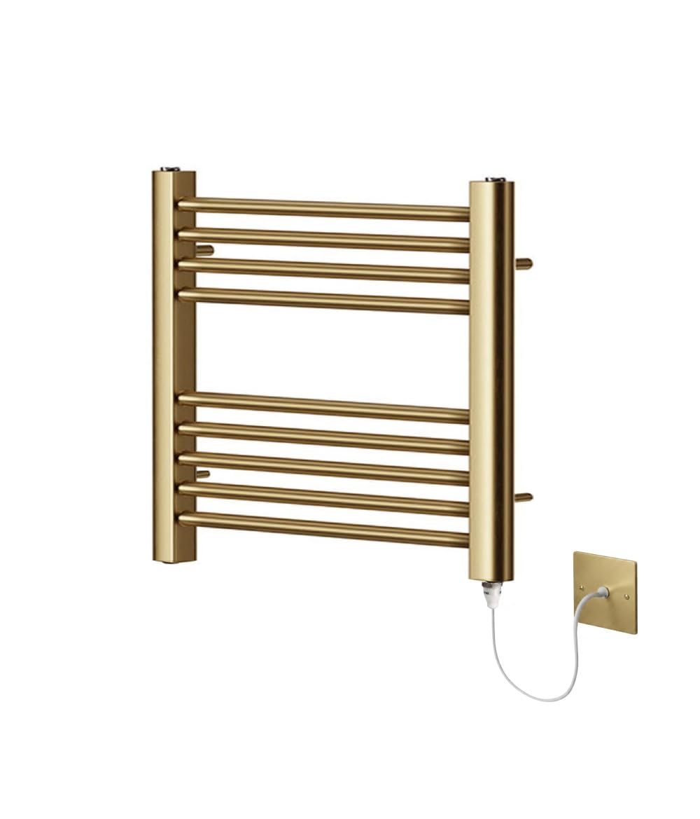 Greened House Brushed Brass Electric Heated Towel Rail 400mm W x 600mm H