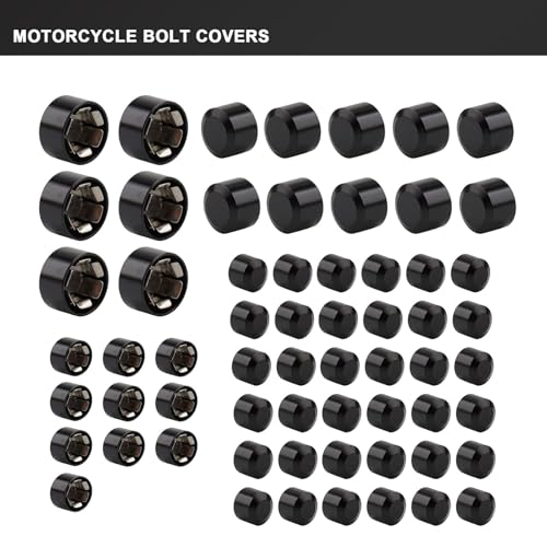 Image of Motorcycle Bolt Covers Head Bolts Engine Toppers Caps Kit for Harley 2017-2025 Touring Road King Street Glide Electra Road Glides 2018-2025 Softail Fatbob Breakout (Black, Aluminum)