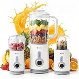 SIMPLUS Frullatori da Cucina e Robot da Cucina Combo, Frullatore 3 in 1 per Frullati e Carne Macinata, Controllo a 3 Velocità con Impulsi, per Ghiaccio, Frutta, Carne, Bianco