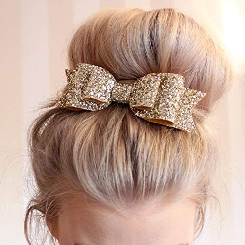 Kercisbeauty Sequins Hair Bow Clip Barrettes for Child Teen Girls,Birthday,Halloween,Party,Prom (Gold)