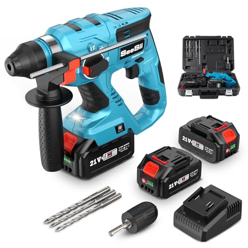 Seesii 4-en-1 Marteau Perforateur Sans Fil: 2 x 4,0Ah Batteries, 2,1J, Moteur sans Brosse, SDS-plus,...