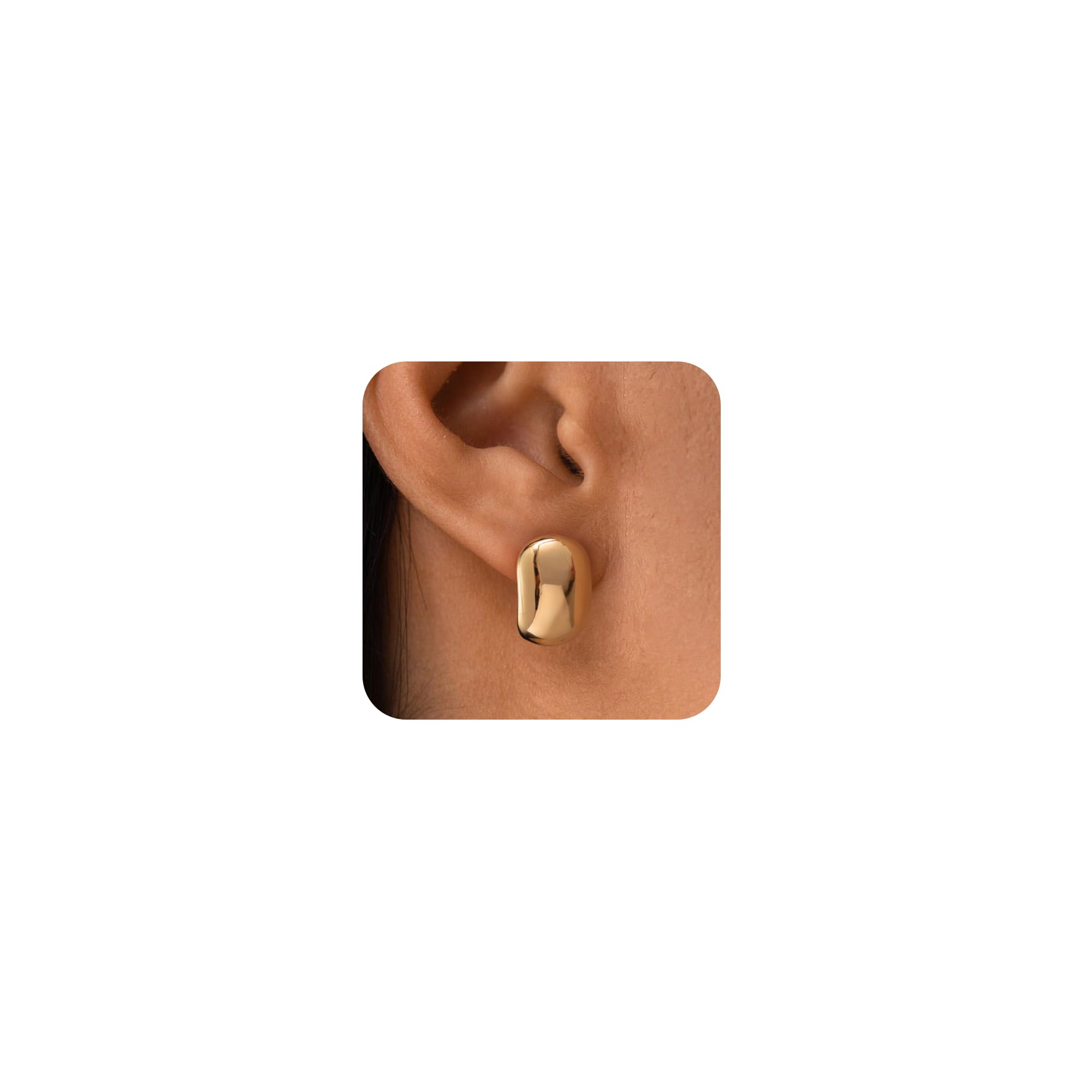 HANLI Chunky Earrings - 14K Gold Plated Statement Knot Geometric Oval Dainty Earrings for Women Hypoallergenic Trendy Jewelry