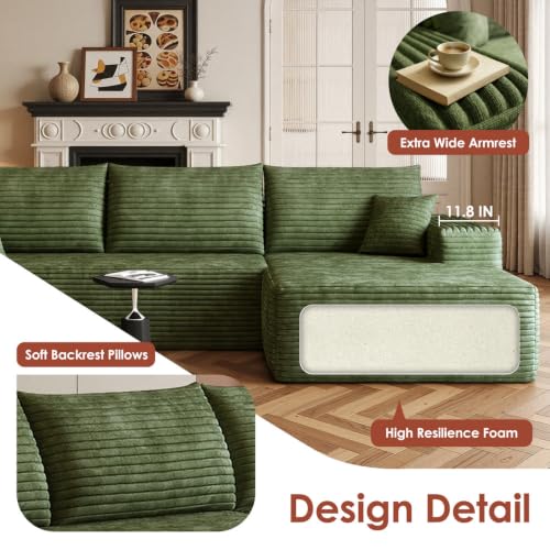 Image of Boneless Couch, Modular Sectional Couches for Living Room, U-Shaped Cloud Couch Sofa with Deep Seat, Fluffy Corduroy Upholstered Corner Sofa