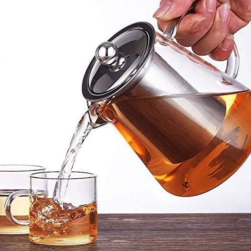 Image of Glass Small Kettle with Filter & Lid, Tea Pot with Removable 18 /8 Stainless Steel Infuser, Loose Leaf Tea Coffee Maker Set, Microwave & Stovetop Safe (550 ml, Set of 1)