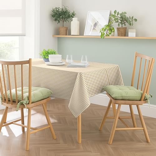 Image of Casableu Gingham Checks Mustard Table Cloth for 6 Seater Dining Table | 52x72 Inch Rectangular Table Cover | Dust-Proof, Washable Fabric | Decorative Checkered Dining Table Cover for Home