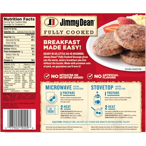 Image of Jimmy Dean Fully Cooked Original Pork Sausage Patties, 8 Count