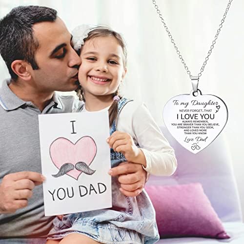 HAYOUWAY Daughter Necklace Gift with Message from Mum Dad, Granddaughter Necklace Love Heart Pendant Necklace Inspirational Mother Daughter Necklace Gift for Teen Girls Women for Birthday Christmas
