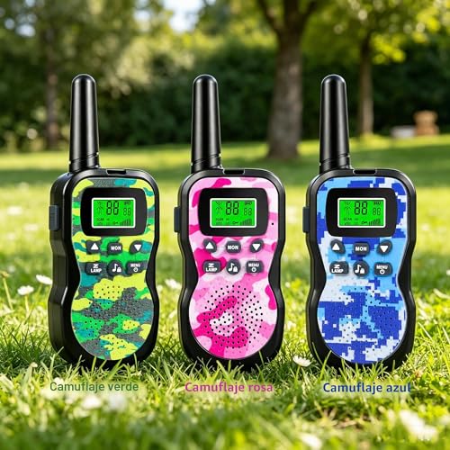 Miniatura 9 de Walkie Talkie Recargables Para Niños, 8 Canales, Radio De 2 Vías, 3-12 Años Juguetes Y Regalos, Linterna Lcd Retroiluminada, Rango De 3 Km Para Actividades Infantiles Al Aire Libre -3pcs Camuflaje