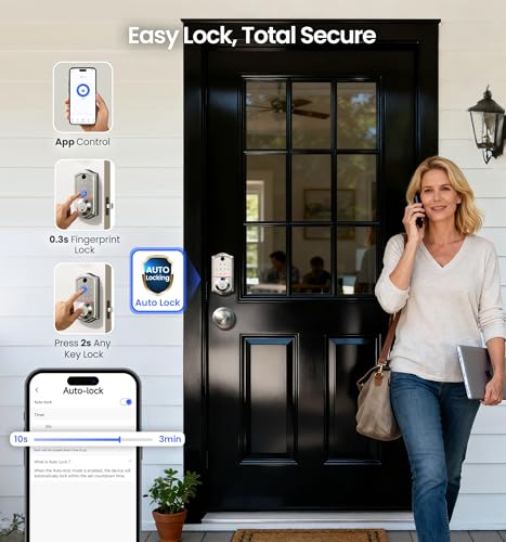 Veise VE017-K Fingerprint Smart Lock with 2 Knobs, App Control, Keyless Entry Front Door L - image 6
