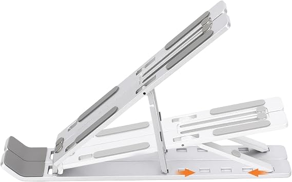 Amazon Basics Foldable Laptop Stand, 6-Angle Adjustable, Lightweight Portable Design, Recommended for Ergonomic Viewing, Fits 10 (25.4 cm) - 15.6 Inches (39.6 cm) Laptops, Silver