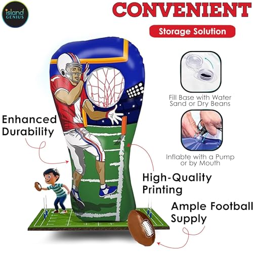 Island Genius Inflatable Football Target Toss Toy and Game for Boys Ages 8-12, 60 inch Receiver with Mini Soft Football - Thumbnail 5