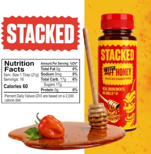 STACKED Hot Honey, Habanero Infused Honey for Pizza & Wings | (1) 12 Oz - 1