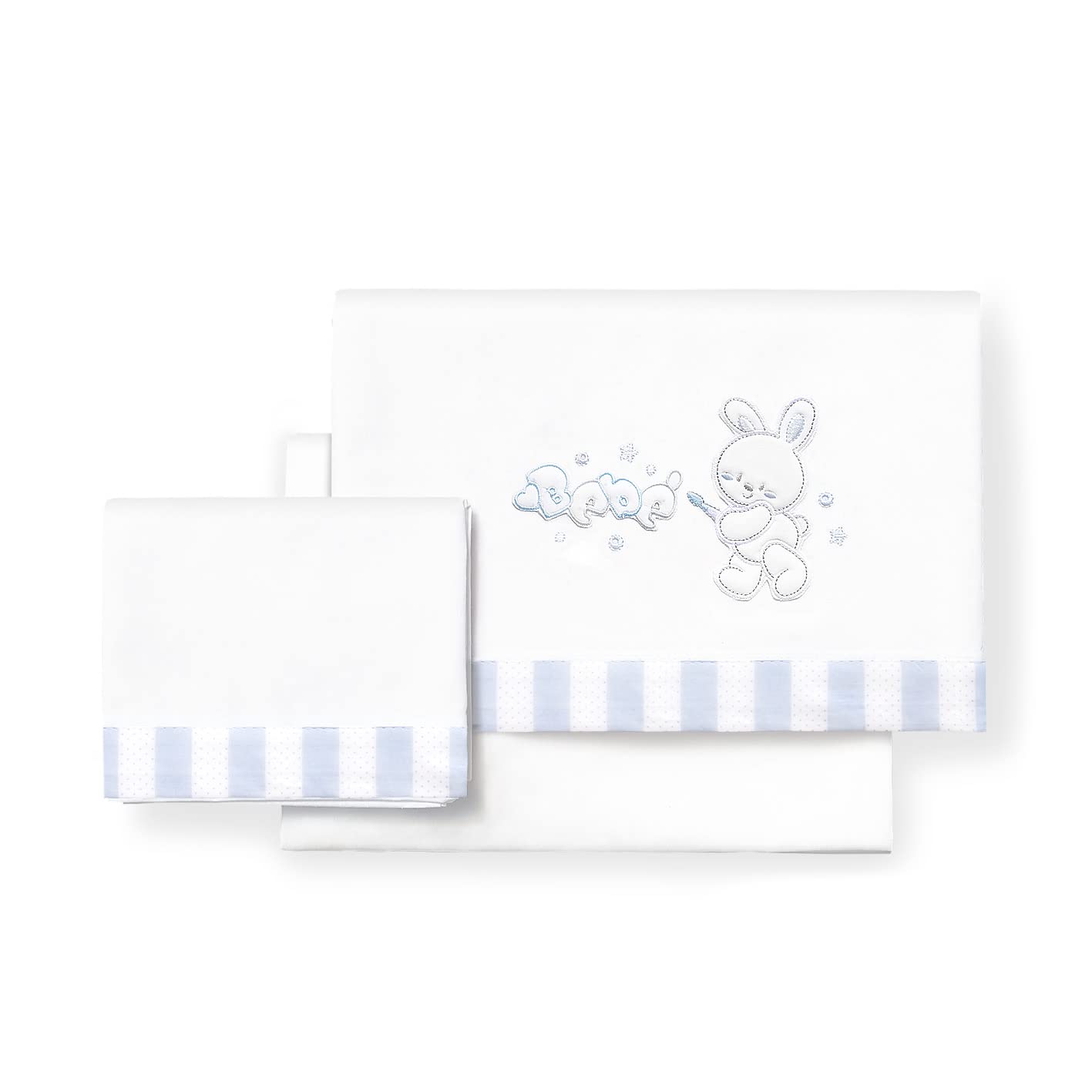 Drap de lit bébé Rabbit Bebé blanc et bleu, cadeau de naissance idéal - 2