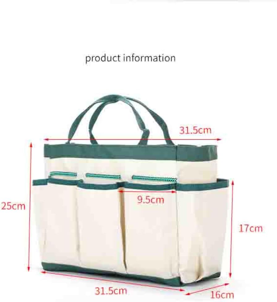 Gardening Tote Bag Garden Tool Bag with 9 Pockets Oxford Bag Storage Organizer Tote Bag for Outdoor Garden Lawn Yard-White
