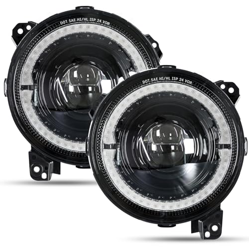 VI9000 9 Inch Round LED Headlights with Hi/Lo Beam DRL Halo Turn Signal Sealed Beam Lights Compatible with Jeep Wrangler JL/JLU 2018-2025 Gladiator JT 2020-2025 Unlimited Sport Rubicon Sahara 2PCS