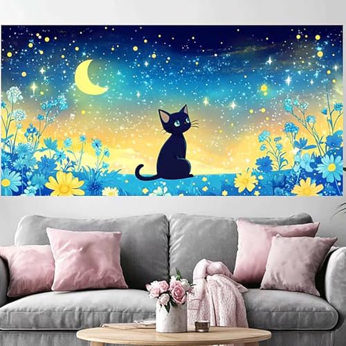 Peinture Diamant Chat 5D Fleur 50x100cm : Le Cadeau Créatif Idéal pour Adulte