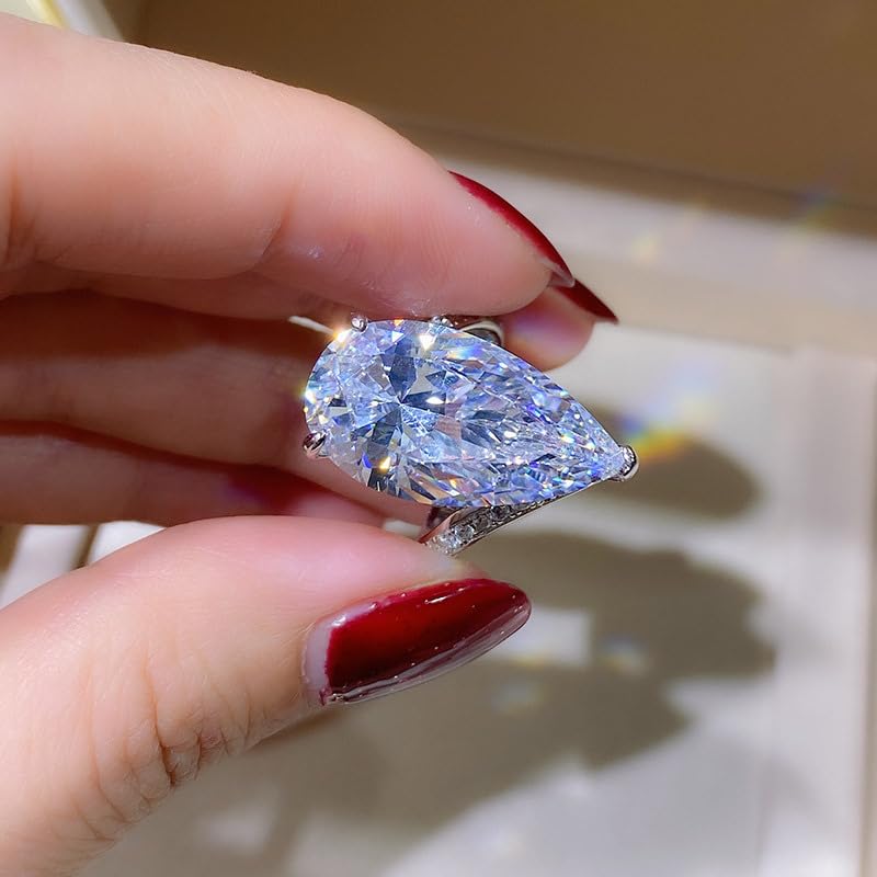 Pear Cut Crystal Ring, Large Blue Stone, Sterling Silver Band with Accent Diamonds4