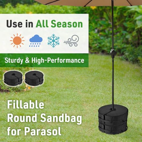 Japard Umbrella Base Weight Sand Bag Fillable 92 lbs, 18 inches Polyester Soft Standard Sandbag for Outdoor Patio Parasol Stand Easy Set Up, Removable Black (Round - 2 Pack, Black) - Thumbnail 3