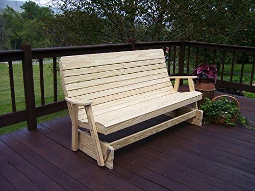 A&L Furniture 5' Amish-Made Pressure-Treated Pine Highback Patio Glider Bench, Redwood Stain