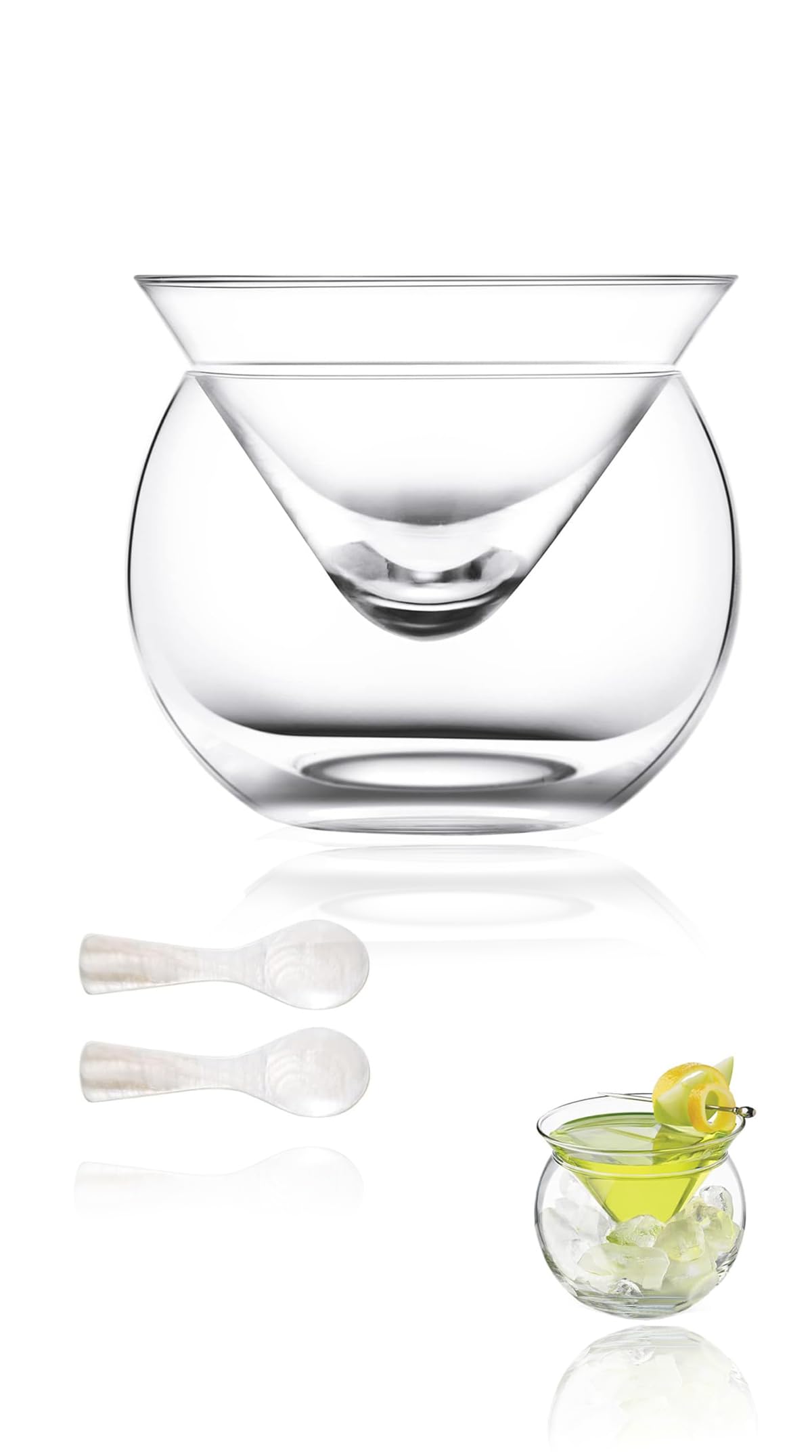 Generic Glass Caviar Chiller Server Set with 2 Mother of Pearl Spoons - Universal Cocktail Chiller for Martini, Wine, and Liquor - Elegant Caviar Serving Set