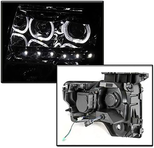 Halo LED Smoke Projector Headlights Headlamps Lamps Compatible with 2009-2014 Ford F-150