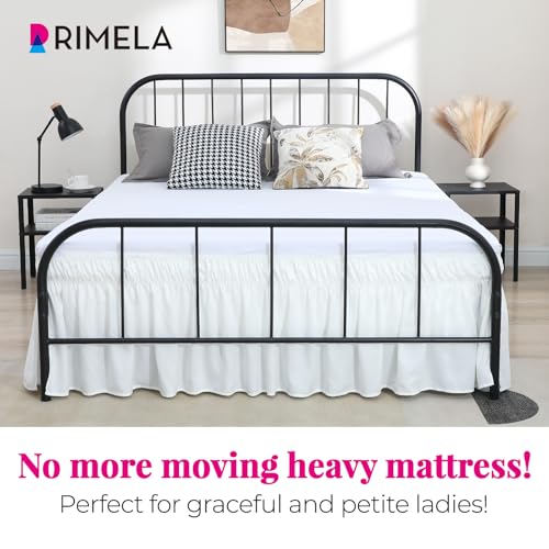 RIMELA White Bed Skirts with Split Corners Queen Size 18 Inch Drop,Elastic Bed Skirting Wrap Around, Easy Install Dust Ruffles Soft Fabric Machine Washable