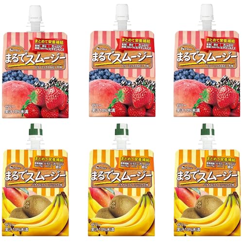 まるでスムージー バナナ&フルーツミックス味 ベリーミックス&ピーチ味 (ビタミンA・C・E・食物繊維・鉄・カルシウム配合) 業務用 まとめ買い 大容量 (各3個, 2種)のサムネイル