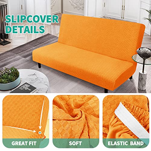 Yemyhom Futon Cover Latest Jacquard Design High Stretch Armless Sofa Bed Slipcover Anti-Slip Furniture Protector With Elastic Bottom (Futon, Orange) #TOP2