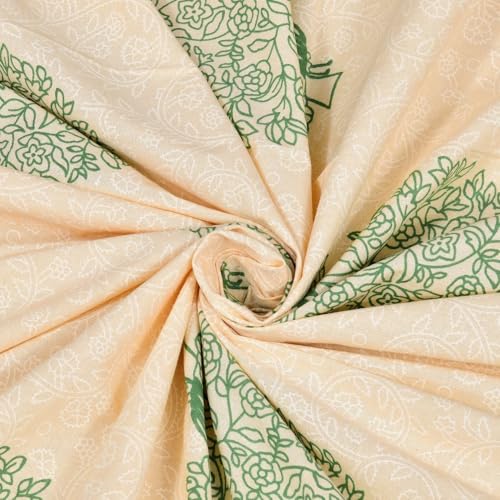 Image of Living Roots Ethnic Jaipur Block Print Double Cotton Bedsheet & 2 Pillow Covers, for Mattress Upto 6 inches Thick, No Colour Bleeding, Leaf Green Colour, King Size 90 * 108 inches, 120TC (605-A)