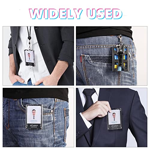 Cezaya Badge Holder Id Card Holder With Lanyard Clip, Ploycarbonate Thick Hard Plastic Heavy Duty Credit Holders, Vertical Clear Wallet With 4 Cards Slots For Name, Work (Black) #TOP4