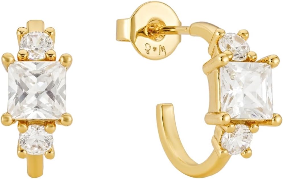 18K Gold Plated Sparkly Hoop Earrings for Women – Chunky Gold Hoops with White Zircon – Hypoallergenic, Non-Tarnish Steel Post – Elegant Jewelry Gift for Her by Malibu Sunday