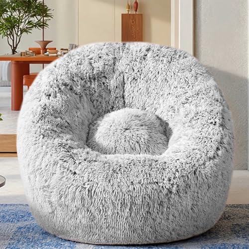 Plush Faux Fur Bean Bag Chairs, Memory Foam Filled Sofa...