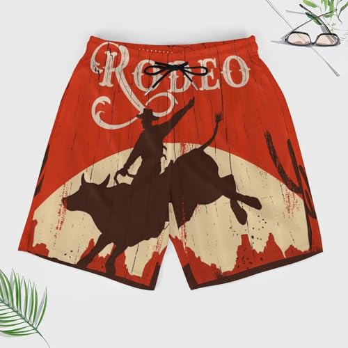 Men's Swim Trunks Bull Riding Wlid West Rodeo Beach Shorts with Pockets Mesh Lining Swimwear Bathing Quick Suits3