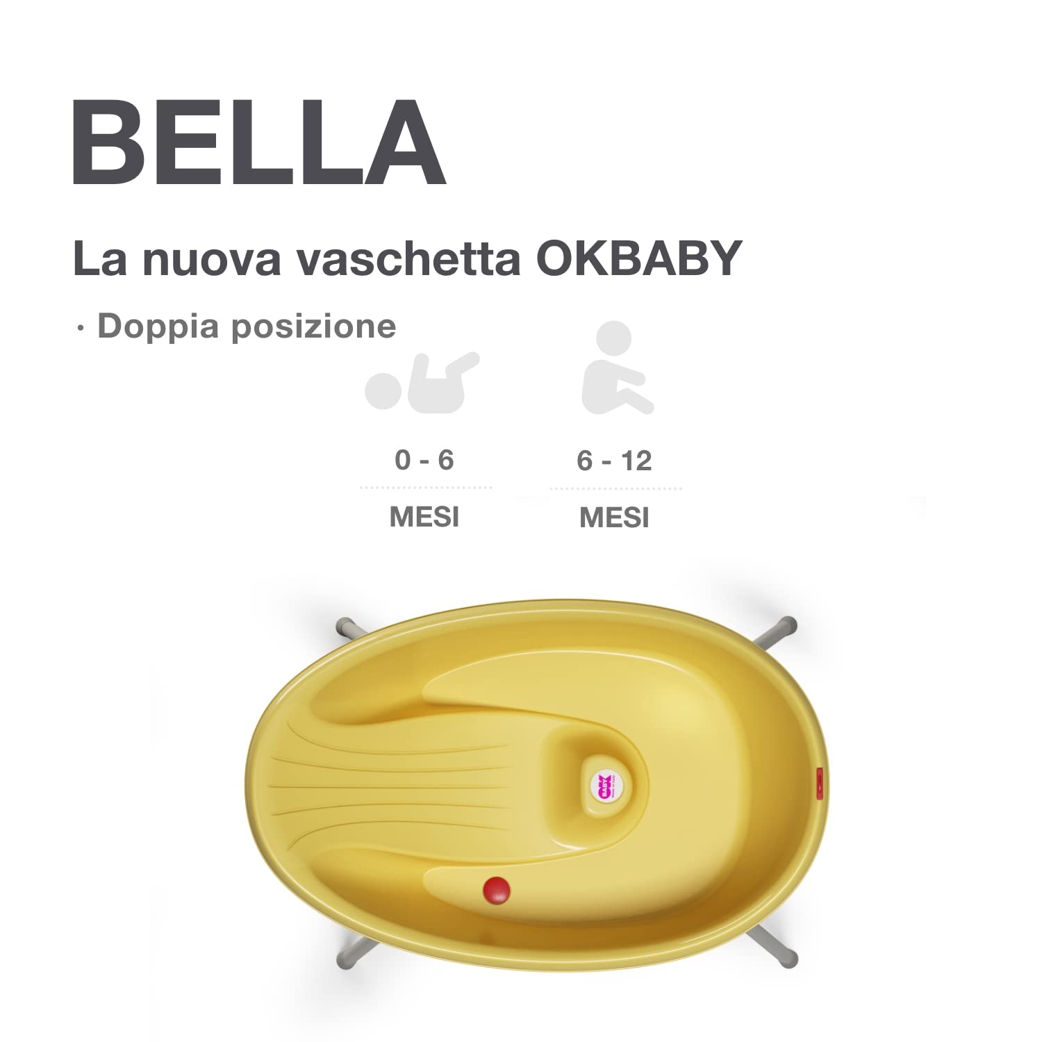 OKBABY Kit Vaschetta Bella e Cavalletto di Supporto per il Bagnetto del Neonato, 0-12 Mesi, Vaschetta Gialla