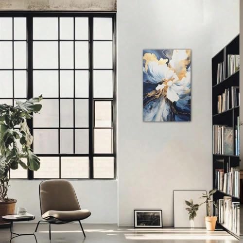 Toile imprimée fleurs blanches 50x70cm pour habiller un mur vide sans cadre lourd